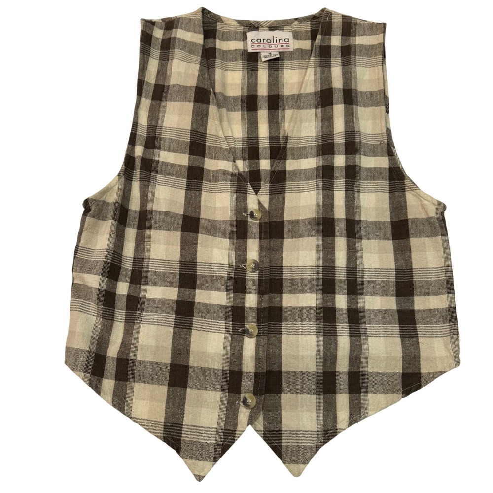 Vintage Plaid Vest 100% Cotton Cottagecore Academia Grunge Y2K Women's M Preppy